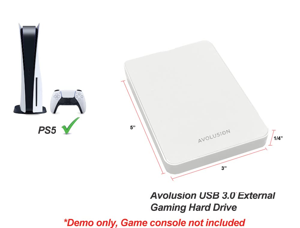 Avolusion Z1-S USB 3.0 Portable External Gaming Hard Drive - White (for PS5, Pre-Formatted) - 2 Year Warranty (2TB)