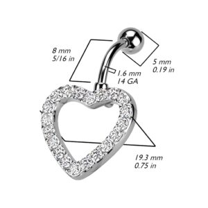 Dynamique Heart Gem Paved 316L Surgical Steel Top Down Belly Button Ring (Sold Per Piece)