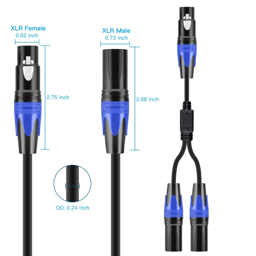 Seefeful XLR Splitter Cable, 1 XLR Female to 2 XLR Male Patch Y Cable, Balanced Microphone Splitter Cord Audio Adaptor (11.8 Inches)