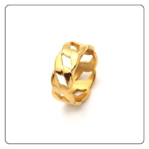 Fusamk Punk Rock 18K Gold Stainless Steel Cuban Chain Band Ring(Gold(11))