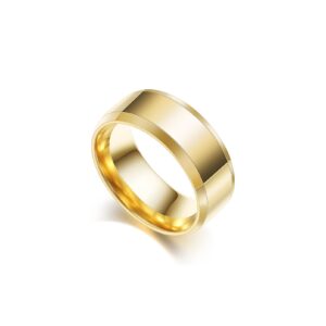 Fusamk Fashion 18K Gold Stainless Steel Smooth Band Ring(Gold(10))