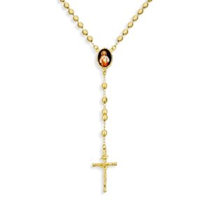 bling jewelry catholic christian prayer rosario beads scared heart of jesus crucifix cross catholic rosary beads necklace for women teen 18k gold plated brass