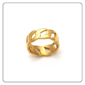 Fusamk Punk Rock 18K Gold Stainless Steel Cuban Chain Band Ring(Gold(11))