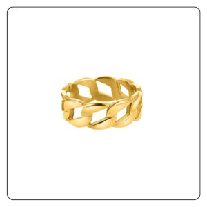 Fusamk Punk Rock 18K Gold Stainless Steel Cuban Chain Band Ring(Gold(11))