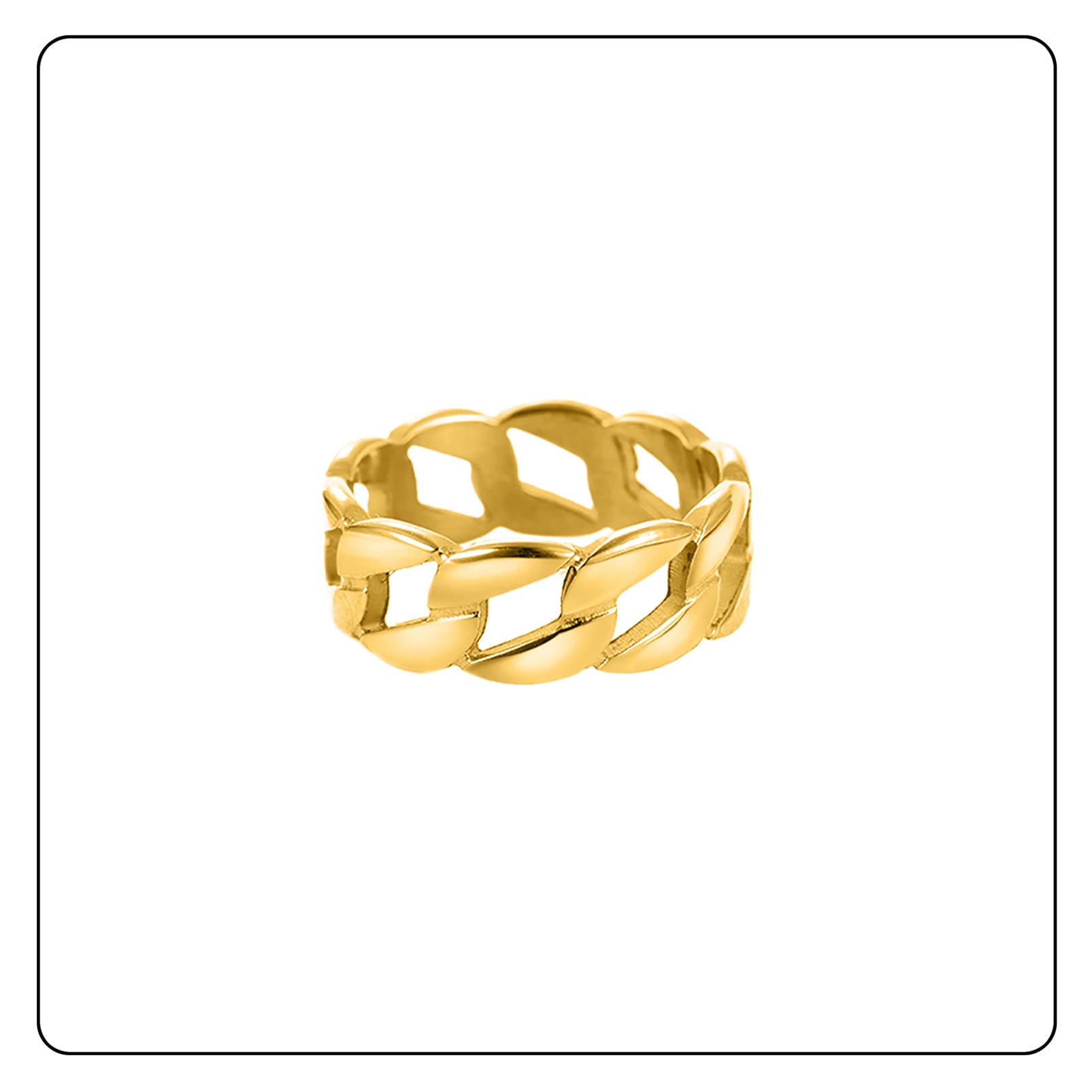 Fusamk Punk Rock 18K Gold Stainless Steel Cuban Chain Band Ring(Gold(11))