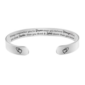 JoycuFF Inspirational Bracelets for Women Birthday Gifts Friendship Gifts for Women Friends Engraved Stainless Steel Cuff Bracelet Christmas Graduation Valentines Day Gift for Her