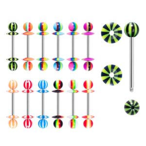 Memsion 316L Surgical Stainless Steel Tongue rings 14G Hypoallergenic Tongue Ring Acrylic Nipple Barbell Tongue Piercing Pack 12pcs Mix Colors Tongue Piercing Jewelry for Women Men