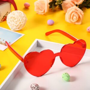 Maxdot 5 Pieces Heart Shaped Rimless Sunglasses Tinted Heart Glasses Eyewear for Wedding Party Women(Red)