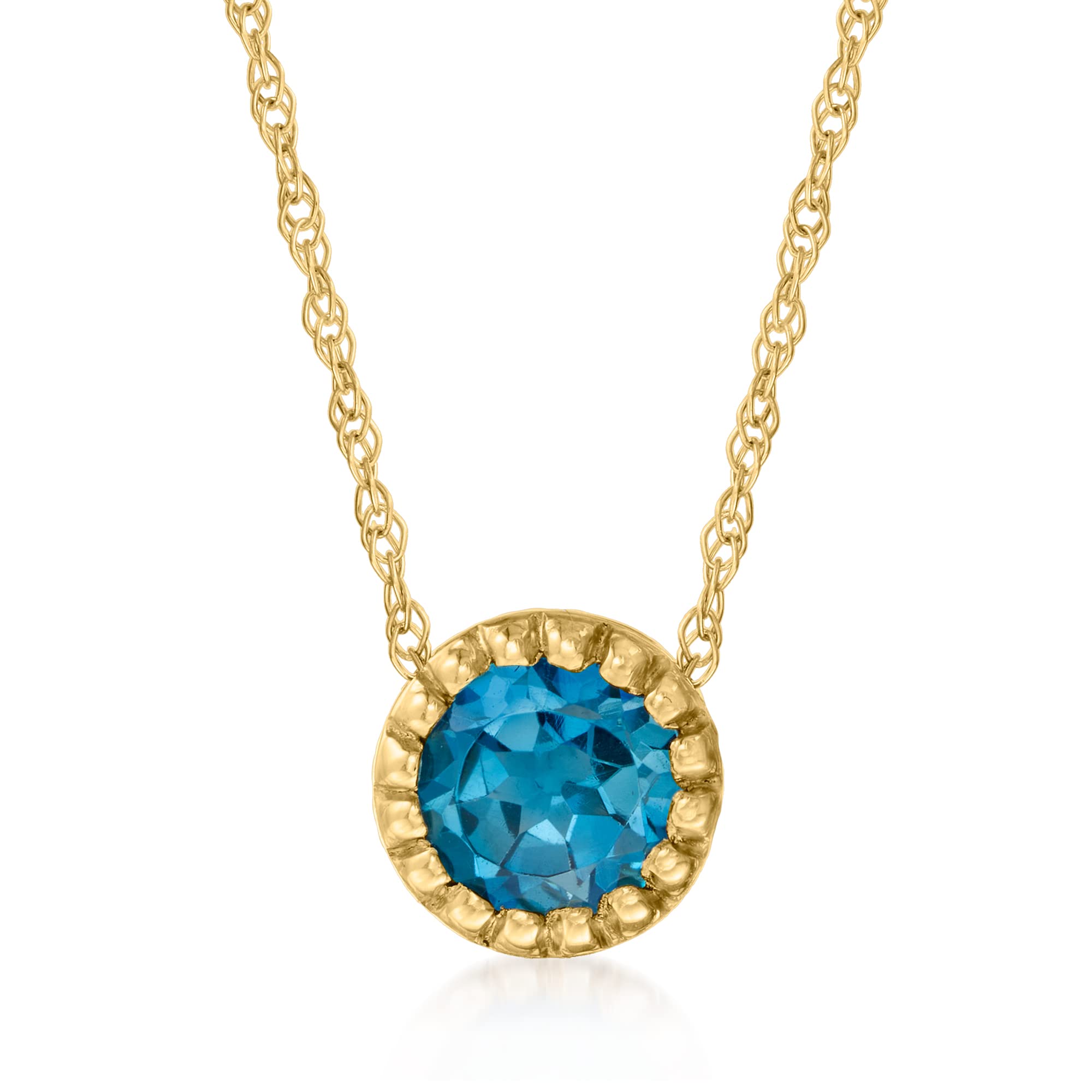 Canaria 0.60 Carat London Blue Topaz Pendant Necklace in 10kt Yellow Gold. 18 inches