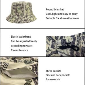 ifamawlea Men'S 2 Piece Tracksuit Money Dollars Hawaiian Shirt Shorts Button Down Shirt And Shorts Sets With Bucket Hats X-Large