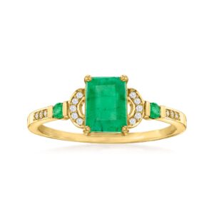 canaria 0.90 ct. t.w. emerald ring with diamond accents in 10kt yellow gold. size 6