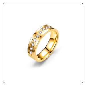 Fusamk Fashion 18K Gold Stainless Steel Crystal Band Rings(Gold(12))