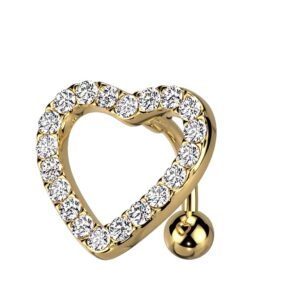 Dynamique Heart Gem Paved 316L Surgical Steel Top Down Belly Button Ring (Sold Per Piece)