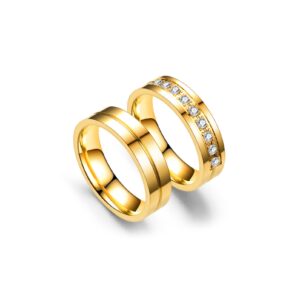 Fusamk Fashion 18K Gold Stainless Steel Crystal Band Rings(Gold(12))