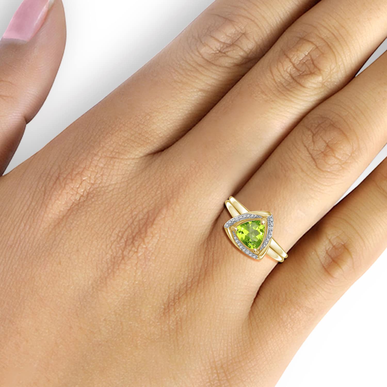 JEWELEXCESS 1.30 CTW Peridot & Accent White Diamonds Ring in 14K Gold Over Silver