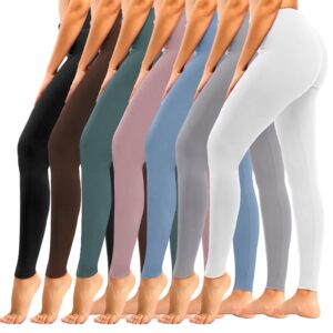 yeug 7 pack high waisted leggings for women tummy control soft workout yoga pants(10#black,coffe,green,rosy,blue,lightgrey,white, large-x-large)