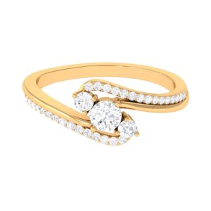 Diamond Past Present Future Bypass Ring | HI-SI Quality | Three Stone Promise Engagement Jewelry for Her, 14K Yellow Gold, Size:US 5.00