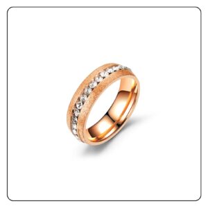 Fusamk Fashion Simple Rose Gold Stackable Rings Stainless Steel Sandblast Crystal Band Rings(Rose Gold(10))