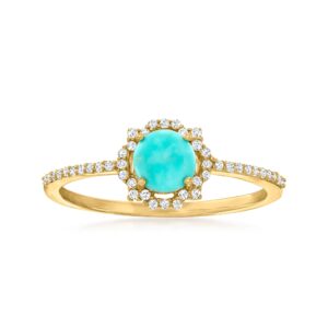 Canaria Turquoise Ring With .12 ct. t.w. Diamonds in 10kt Yellow Gold. Size 8