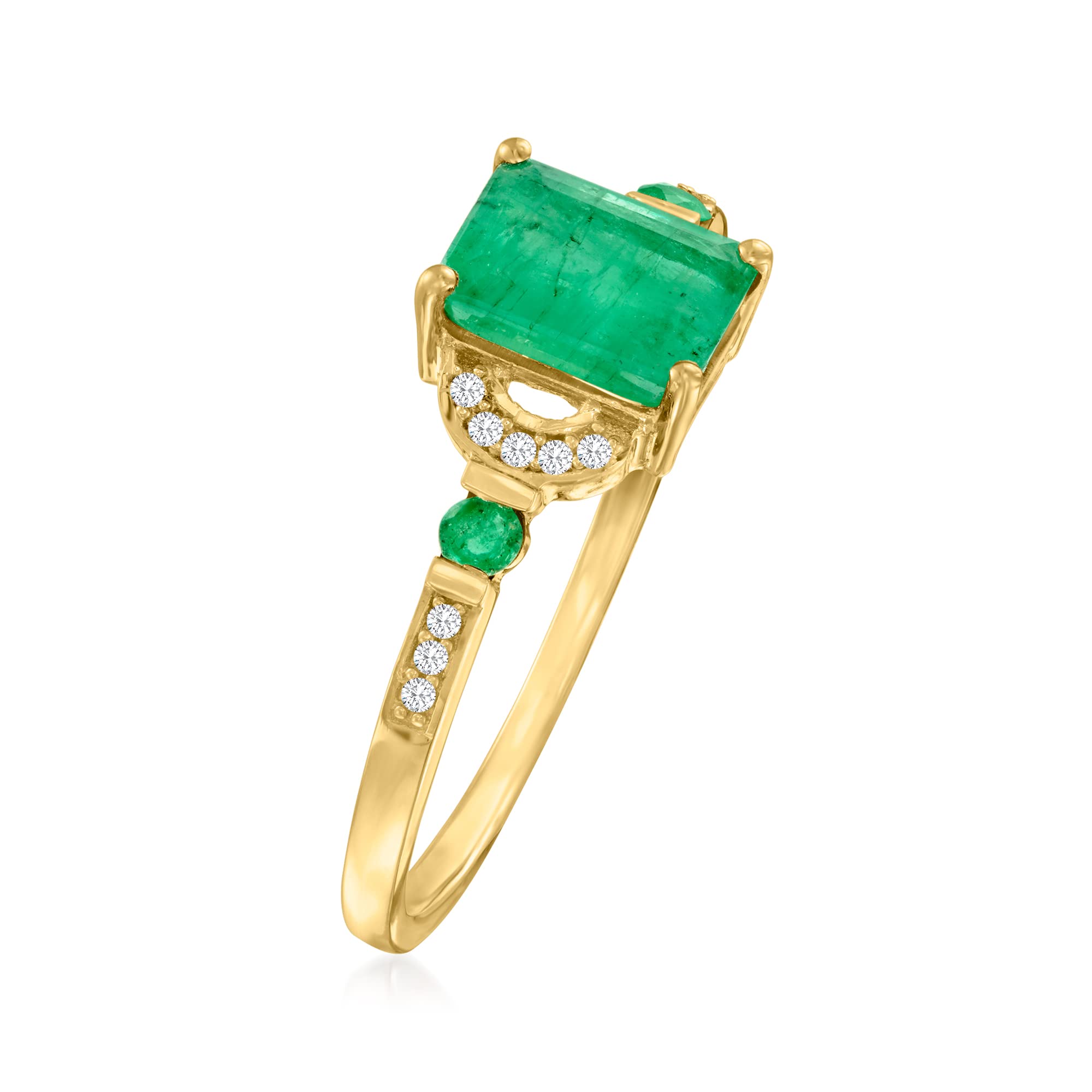 Canaria 0.90 ct. t.w. Emerald Ring With Diamond Accents in 10kt Yellow Gold. Size 6