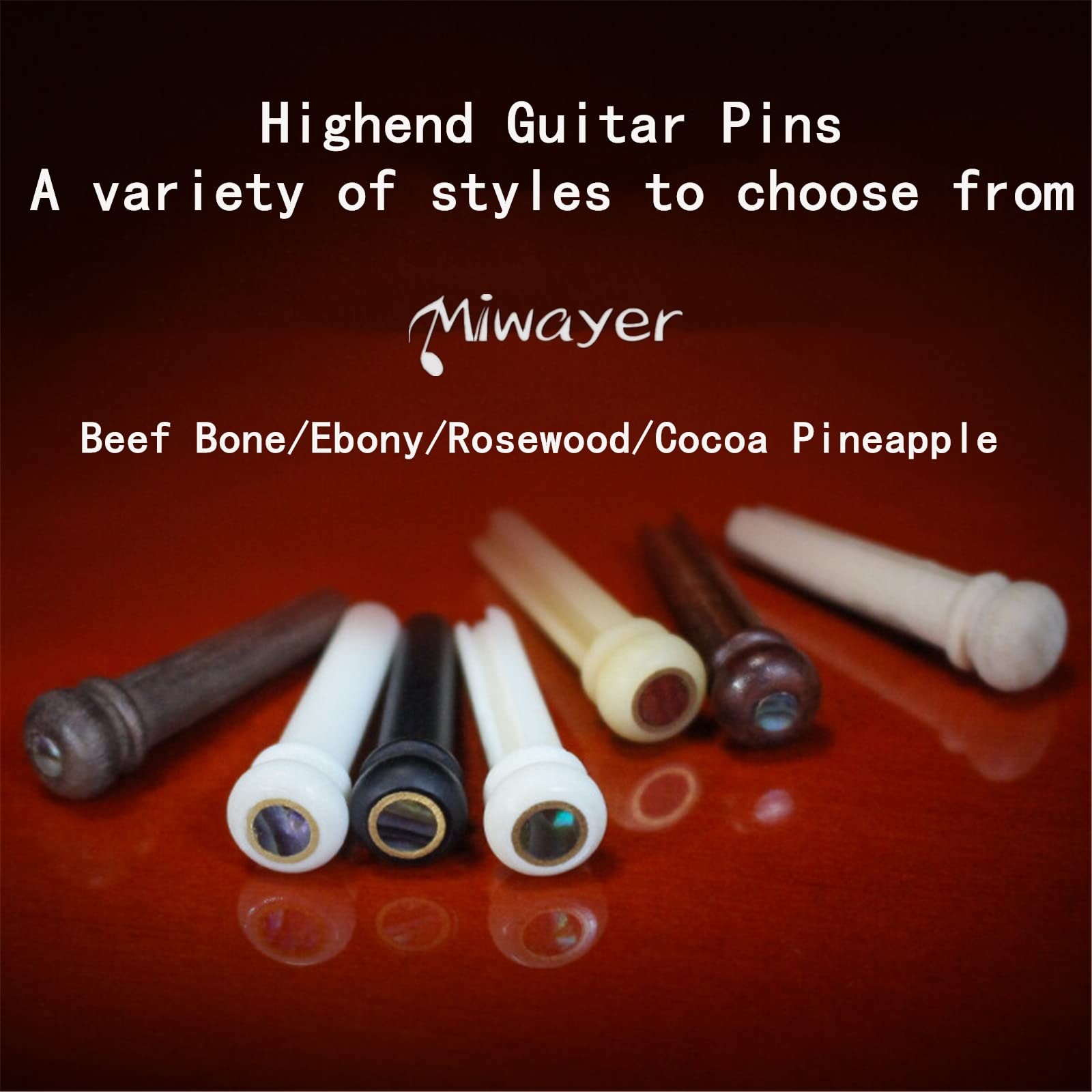 Miwayer Ebony Guitar Bridge Pins Replacement Parts for 6 & 12 String Acoustic Guitar (Pure Ebony)