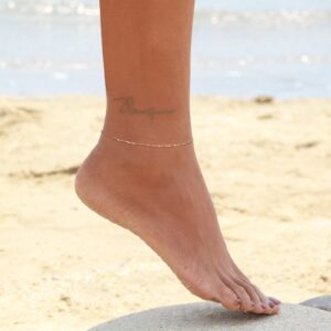 GDCOIN Gold Chain Anklets for Women 18K Gold Vacuum Plated, Adjustable Ankle Bracelets for Women, Beads Rhombus Link Lace Anklets Summer Beach Anklets for Women Jewelry Gift