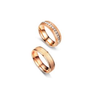 Fusamk Fashion Simple Rose Gold Stackable Rings Stainless Steel Sandblast Crystal Band Rings(Rose Gold(10))