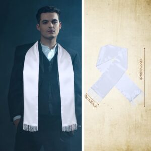 Geyoga White Scarf Men 1920's Scarf with Tassels Halloween Costume White Scarf Long Shawl Men Fancy Dress 1920s Accessories for Men Women Outfit 1920's Gangster Cosplay Party Decoration Supplies