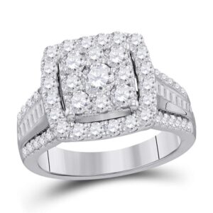 thediamond deal 10kt white gold womens round diamond square cluster bridal wedding engagement ring 1-5/8 cttw (certified)