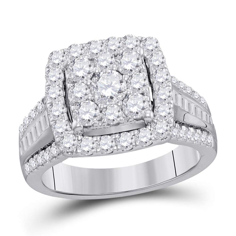 TheDiamond Deal 10kt White Gold Womens Round Diamond Square Cluster Bridal Wedding Engagement Ring 1-5/8 Cttw (Certified)