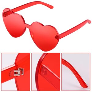 Maxdot 5 Pieces Heart Shaped Rimless Sunglasses Tinted Heart Glasses Eyewear for Wedding Party Women(Red)