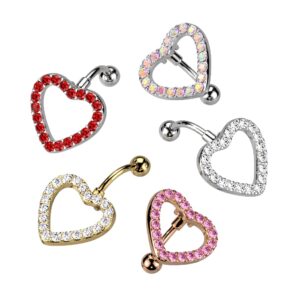 Dynamique Heart Gem Paved 316L Surgical Steel Top Down Belly Button Ring (Sold Per Piece)