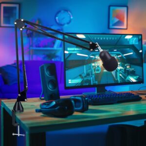 YOUSHARES Razer Seiren Mini Boom Arm Mic Stand with Pop Filter, Mic Wall Mount and Heavy Duty Table Mount Clamp for Razer Seiren Mini Streaming Microphone