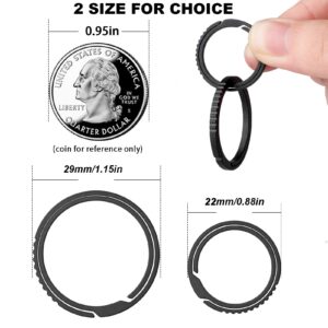 TISUR Titanium Keychain Rings, Split Side Pushing Heavy Duty Black Key Ring For Key Chain Carabiner Dog Tag (2PCS Black Large)