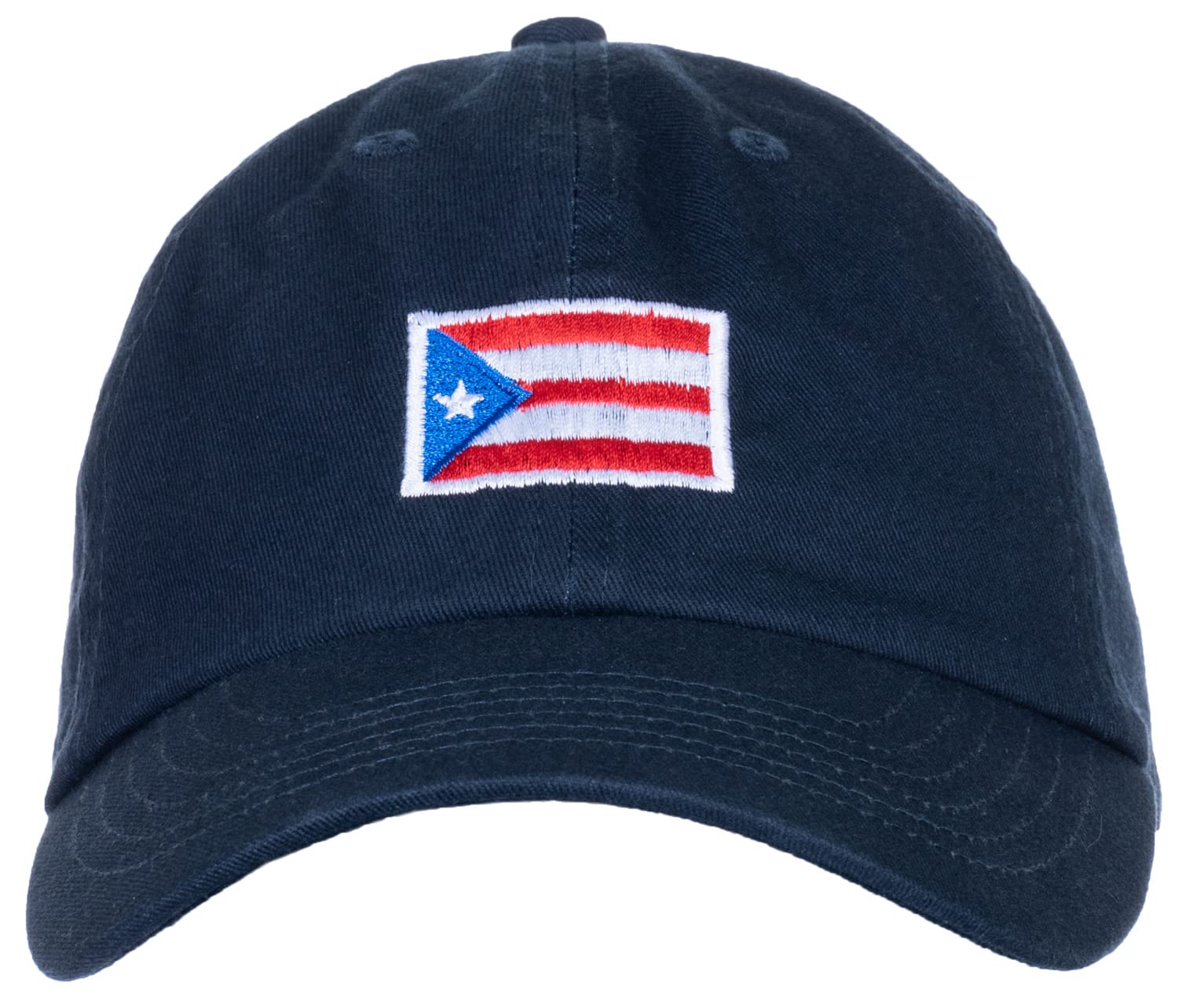 Ann Arbor T-shirt Co. Puerto Rican Flag Hat - Boricua Rico Pride Low Profile Baseball Dad Hat for Men & Women - (Navy Blue)