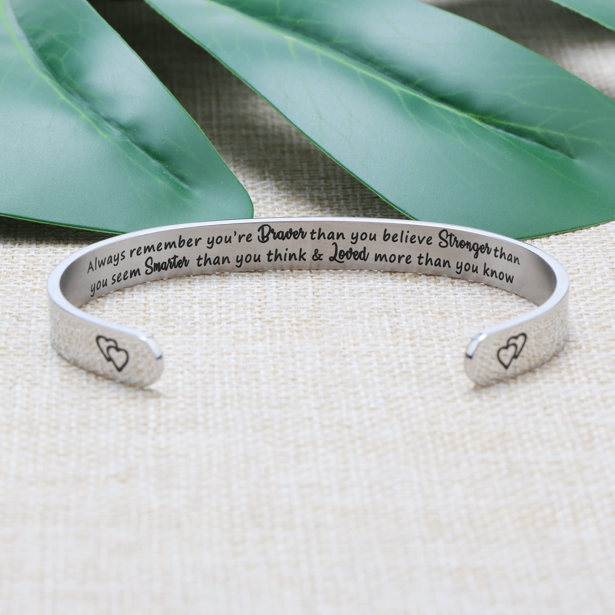 JoycuFF Inspirational Bracelets for Women Birthday Gifts Friendship Gifts for Women Friends Engraved Stainless Steel Cuff Bracelet Christmas Graduation Valentines Day Gift for Her