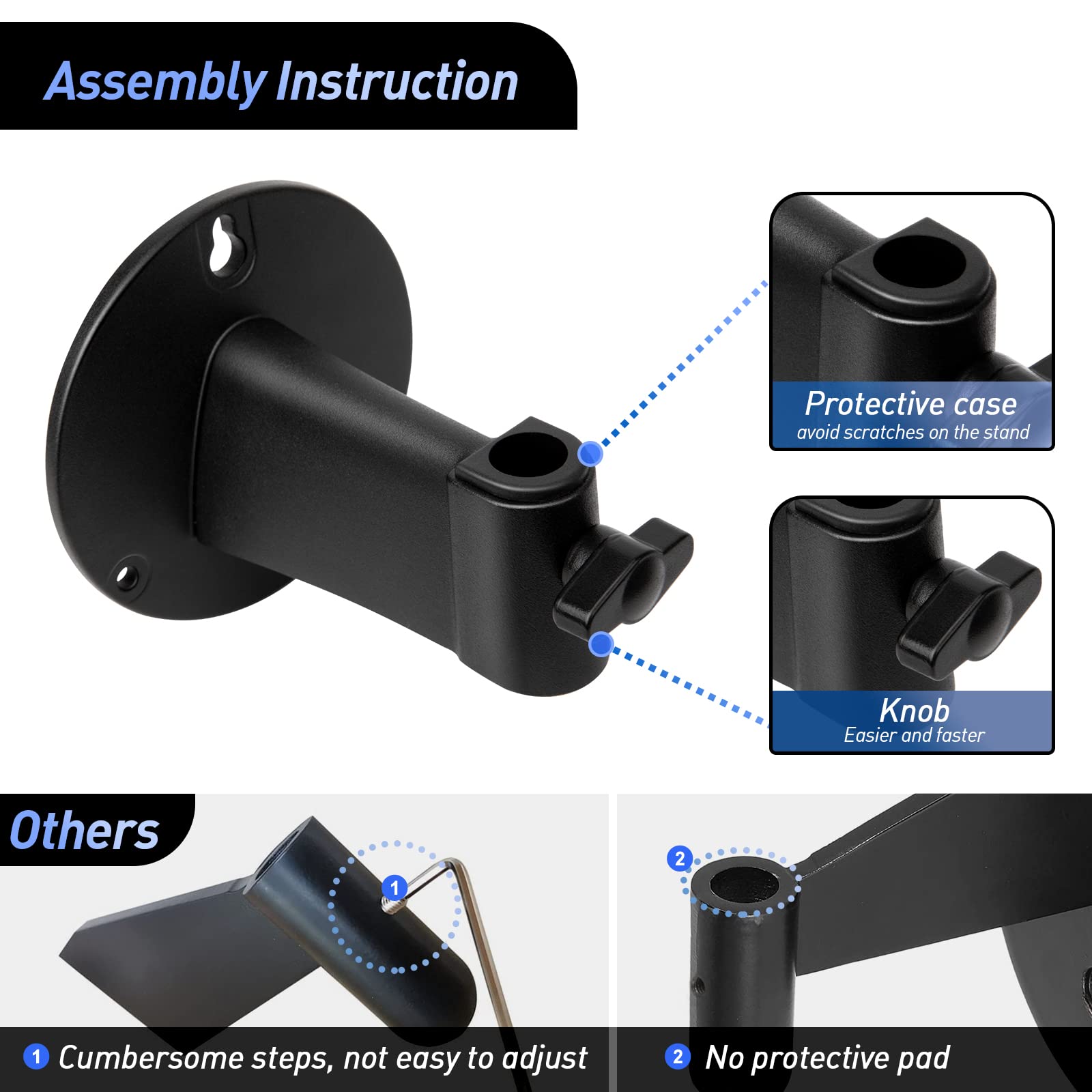 Microphone Wall Mount Boom Arm - Microphone Wall Mount for Mic holder，Horizontal Mounting Wall，Space Saving Desktop Metal Mic Stand Clamp by SUNMON