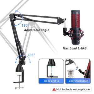 SUNMON HyperX QuadCast Boom Arm，Adjustable Suspension Microphone Boom Arm for HyperX QuadCast, QuadCast S Boom Arm – Upgrade C Clamp, 2 Cable Ties, Pop Filter Cover Compatible with HyperX Microphone