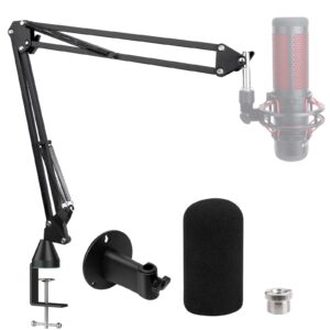 SUNMON HyperX QuadCast Boom Arm with Pop Filter - Wall Mount Boom Arm and C Desk Clamp, Scissor Mic Stand Compatible with Hyper x QuadCast S Gaming Microphone