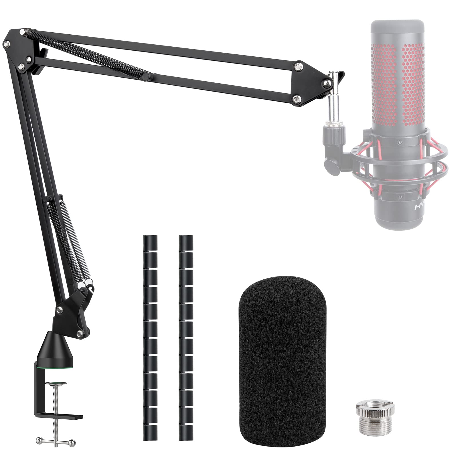 SUNMON HyperX QuadCast Boom Arm，Adjustable Suspension Microphone Boom Arm for HyperX QuadCast, QuadCast S Boom Arm – Upgrade C Clamp, 2 Cable Ties, Pop Filter Cover Compatible with HyperX Microphone