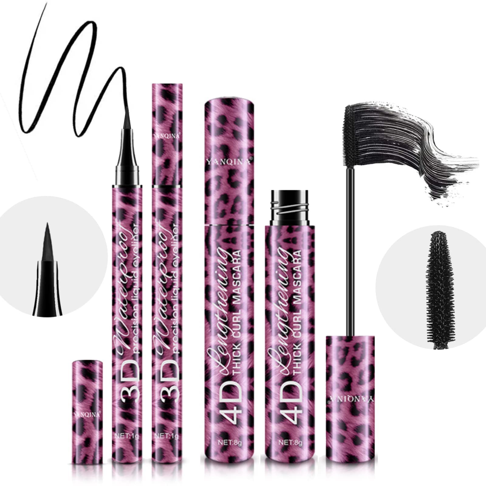 Benuomi 4D Silk Fiber Lash Mascara Long Lasting Waterproof Mascara Thickening Lengthening Mascara 2pcs/Set Mascara and Eyeliner Set Durable Waterproof Eyeliner Liquid Eyeliner Pencil Eyes Makeup Kit (2 IN 1-A)