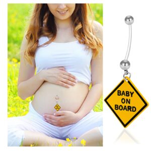 WINSENET 17Pcs 14G Pregnancy Belly Button Rings Flexible Maternity Belly Rings 38mm Long Clear Bar Pregnancy Belly Rings Sport Navel Rings for Women Mom