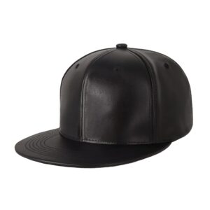 chok.lids pu leather flat brim hats for men women hip hop baseball snapback blank hats solid panther black (leather black)