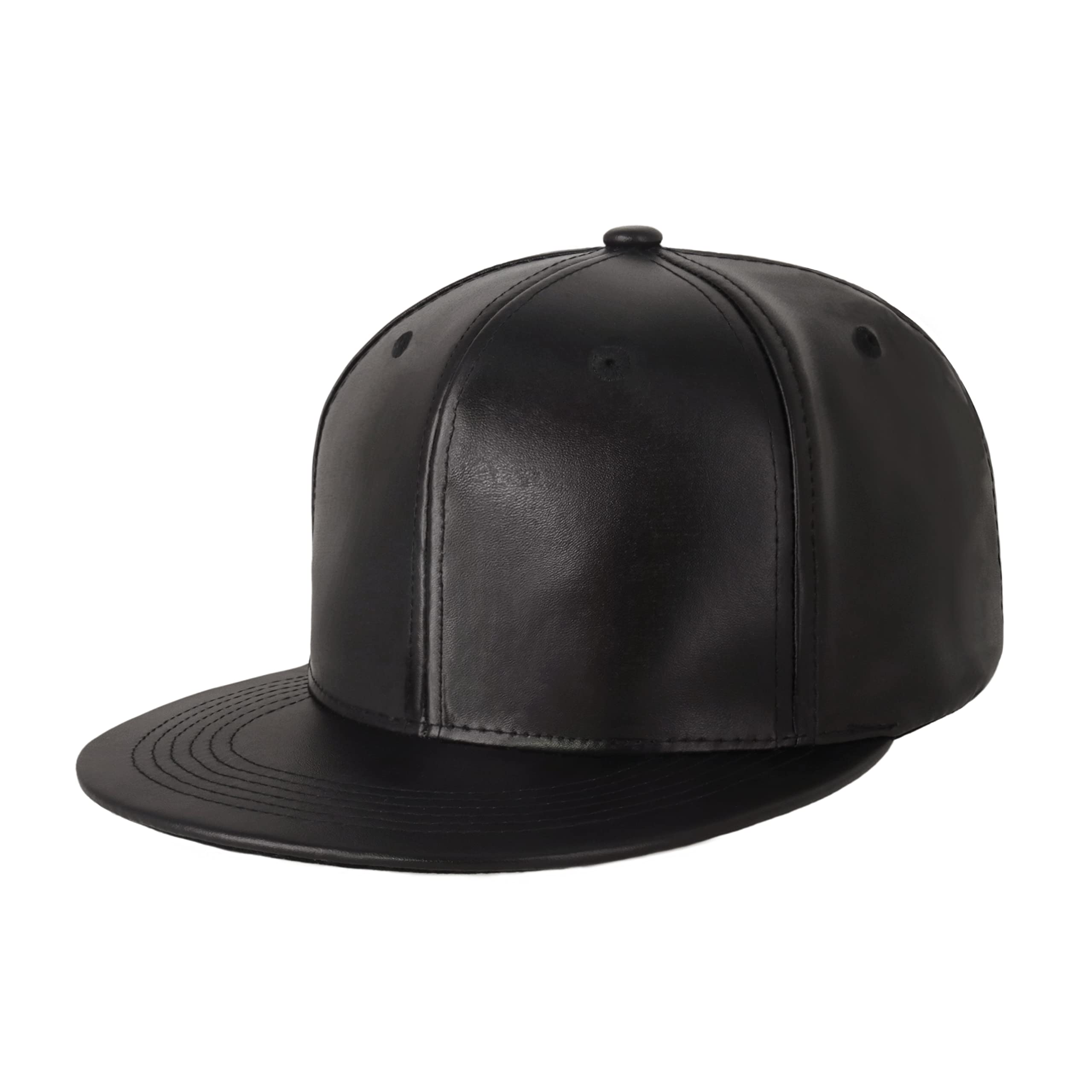 CHOK.LIDS PU Leather Flat Brim Hats for Men Women Hip Hop Baseball Snapback Blank Hats Solid Panther Black (Leather Black)