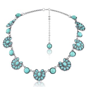 bonuci turquoise collar necklace long necklaces for women western jewelry silver boho necklace pendant choker necklaces with buckle for women(green,flower)