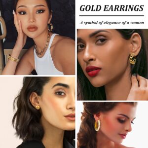 21Pairs Gold Pearl Earrings Set for Women Girls, Fashion Chain Link Hoop Stud Drop Dangle Earrings Jewelry for Birthday Party Christmas Jewelry Presents, Paperclip Hypoallergenic Earrings