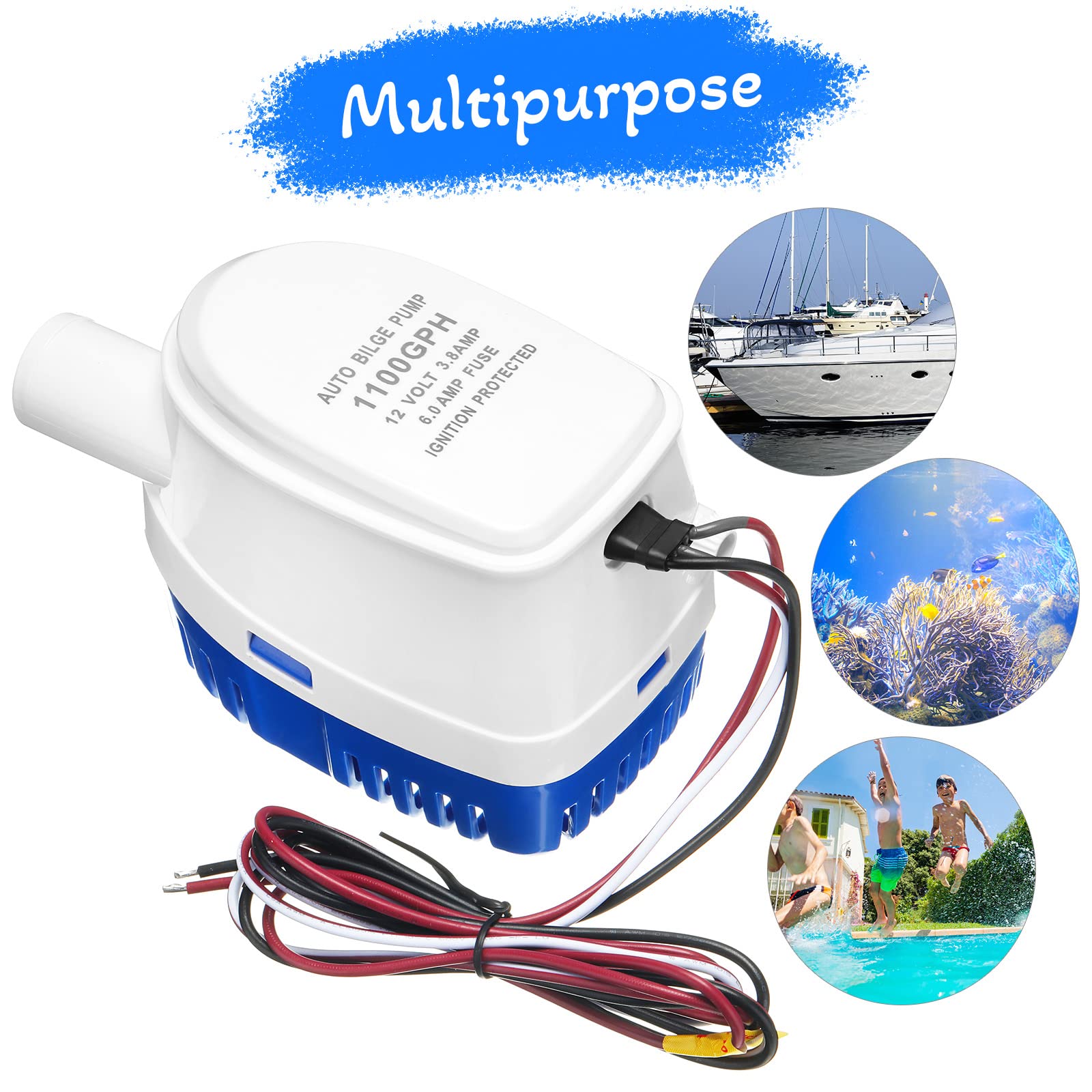 2 Pieces Automatic Bilge Pumps for Boats 12V Submersible Pump with Float Switch Auto Bilge Water Pump (1100GPH)