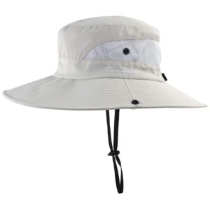 Womens Summer Sun Hat Outdoor UV Protection Foldable Wide Brim Bucket Ponytail Hats Beach Safari Fishing Cap Pure Beige