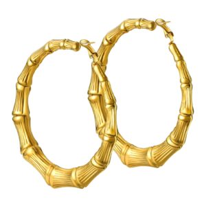 Bandmax 18K Gold Plated Round Hoop Earrings 80MM Hip Hop Bamboo Hoop Earrings 80S 90S Rap And Rock Night Club Big Gold Earrings for Women