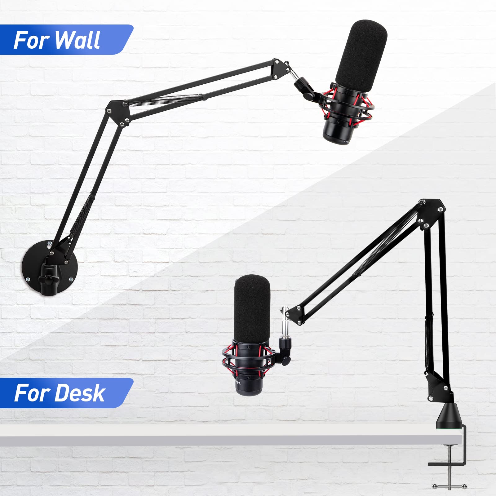 SUNMON HyperX QuadCast Boom Arm with Pop Filter - Wall Mount Boom Arm and C Desk Clamp, Scissor Mic Stand Compatible with Hyper x QuadCast S Gaming Microphone